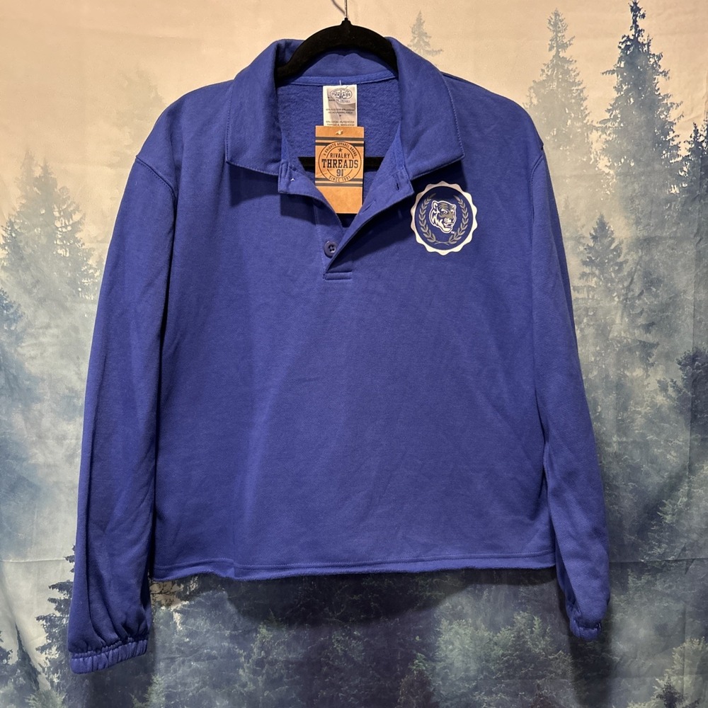 Rivalry Threads Womens MEMPHIS Tiger Crest Polo Sweatshirt Cropped Medium